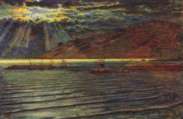 ウィリアム・ホルマン・ハント Painting - ムーンライト・ブリティッシュ・ウィリアム・ホルマン・ハントの漁船